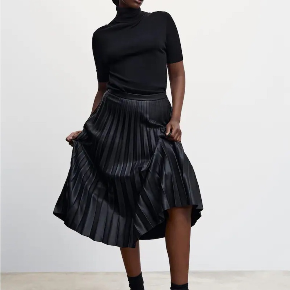 Mango Faux Leather Pleated Skirt XXL REF. 47032003-LONG NWT
